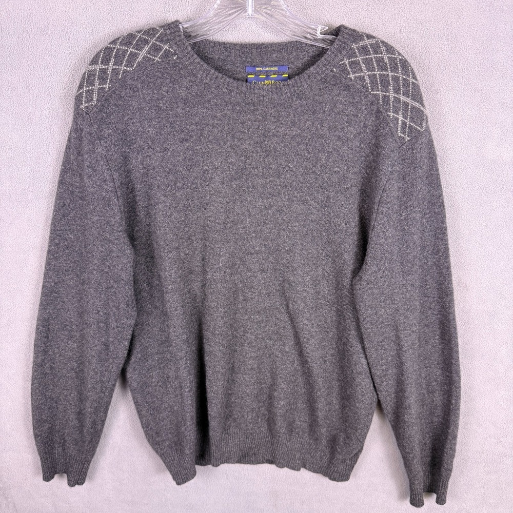 Club Room 100% 2 Ply Cashmere Sweater Men's Size Medium Grandpa Elbow Patches